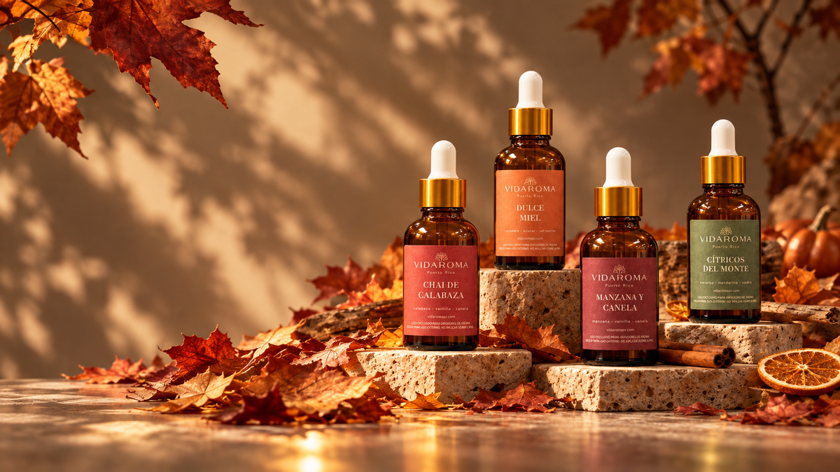Colección de otoño Vidaroma: Chai de Calabaza, Dulce Miel, Manzana y Canela y Cítricos del Monte